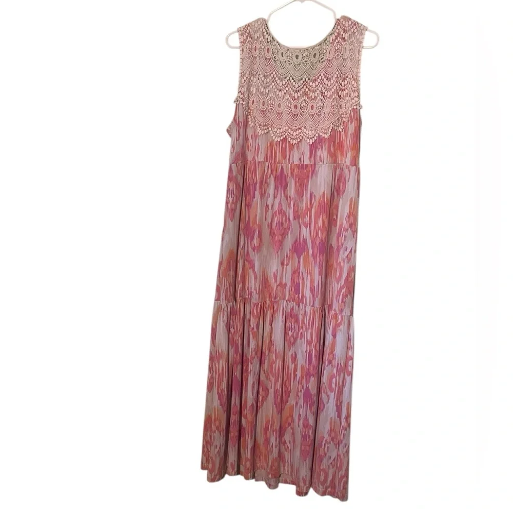 Ruby Rd Lace Back Long Flowy Stretch Boho Ruffle dress. Size XL GUC. - Picture 4 of 6